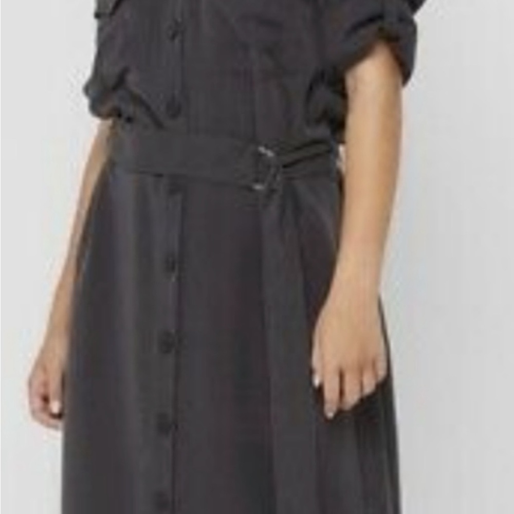 Topshop Utility Lyocell Midi Shirt Dress Belted Dark Grey Charcoal Maxi - Picture 3 of 11